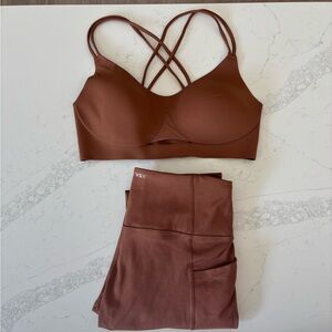 VSX Caramel Strappy Comfort Sports Bra & Essential High Rise Pocket Leggings